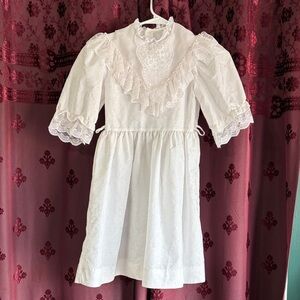 White Vintage Lace Floral Kids Baptismal Flower Girl Dress Size 8